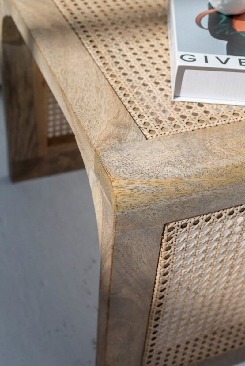 Alayna Rattan Mango Wood Side Table Homekode