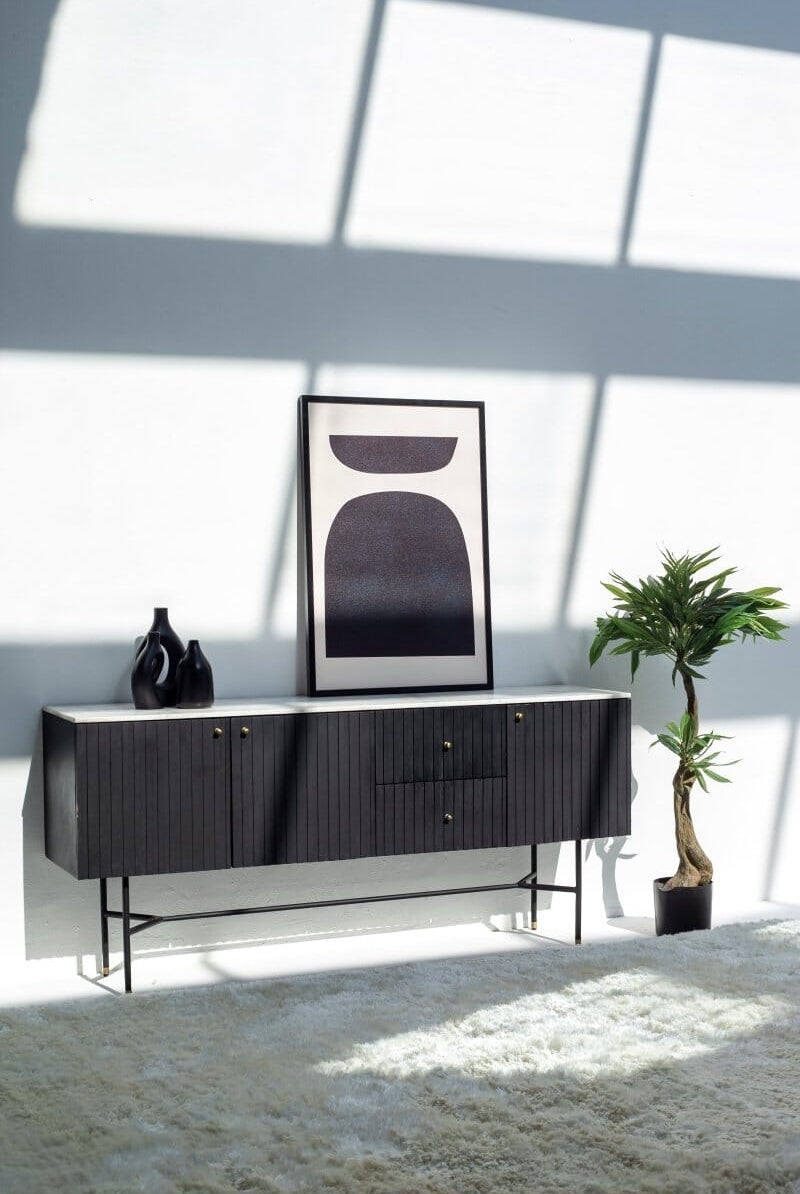 Caro Mango Wood Black Slat Sideboard