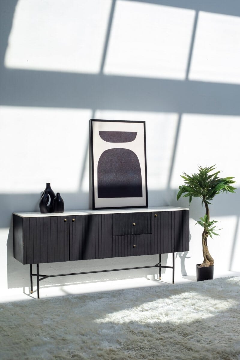 Caro Mango Wood Black Slat Sideboard