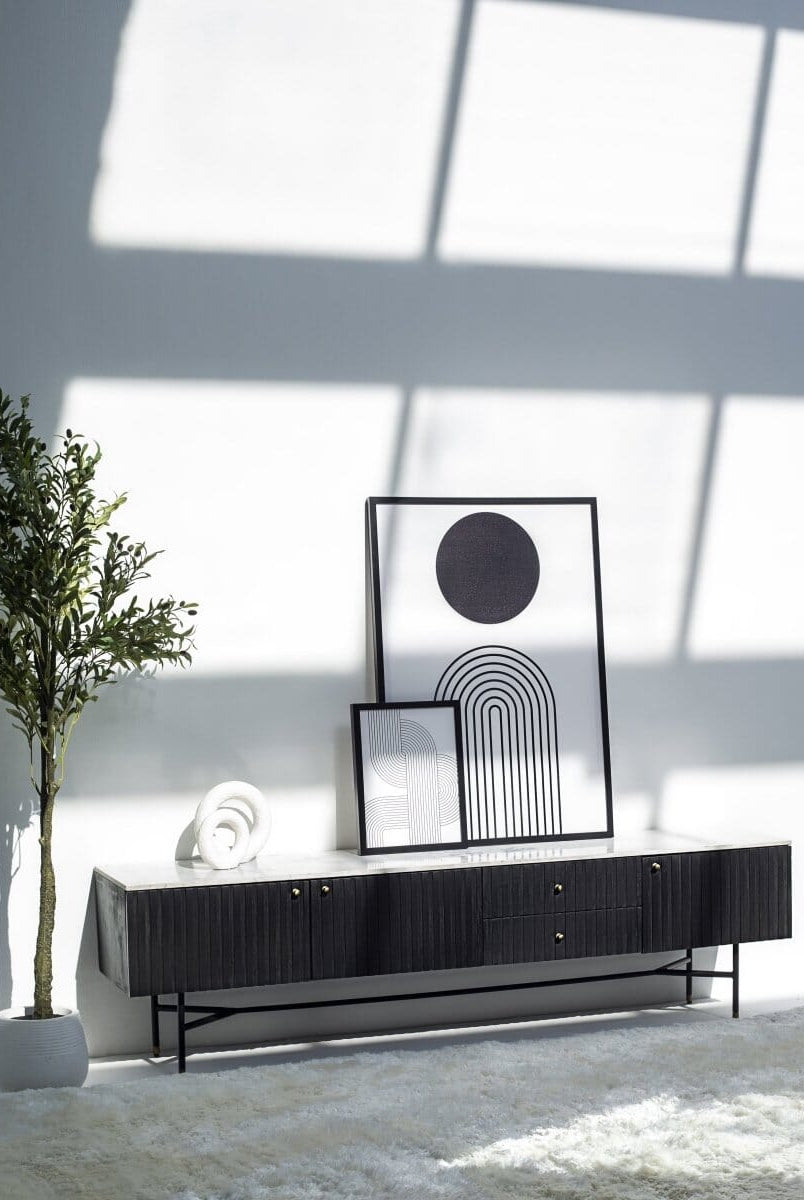 Caro Mango Wood Black Media Unit (200CM Length)