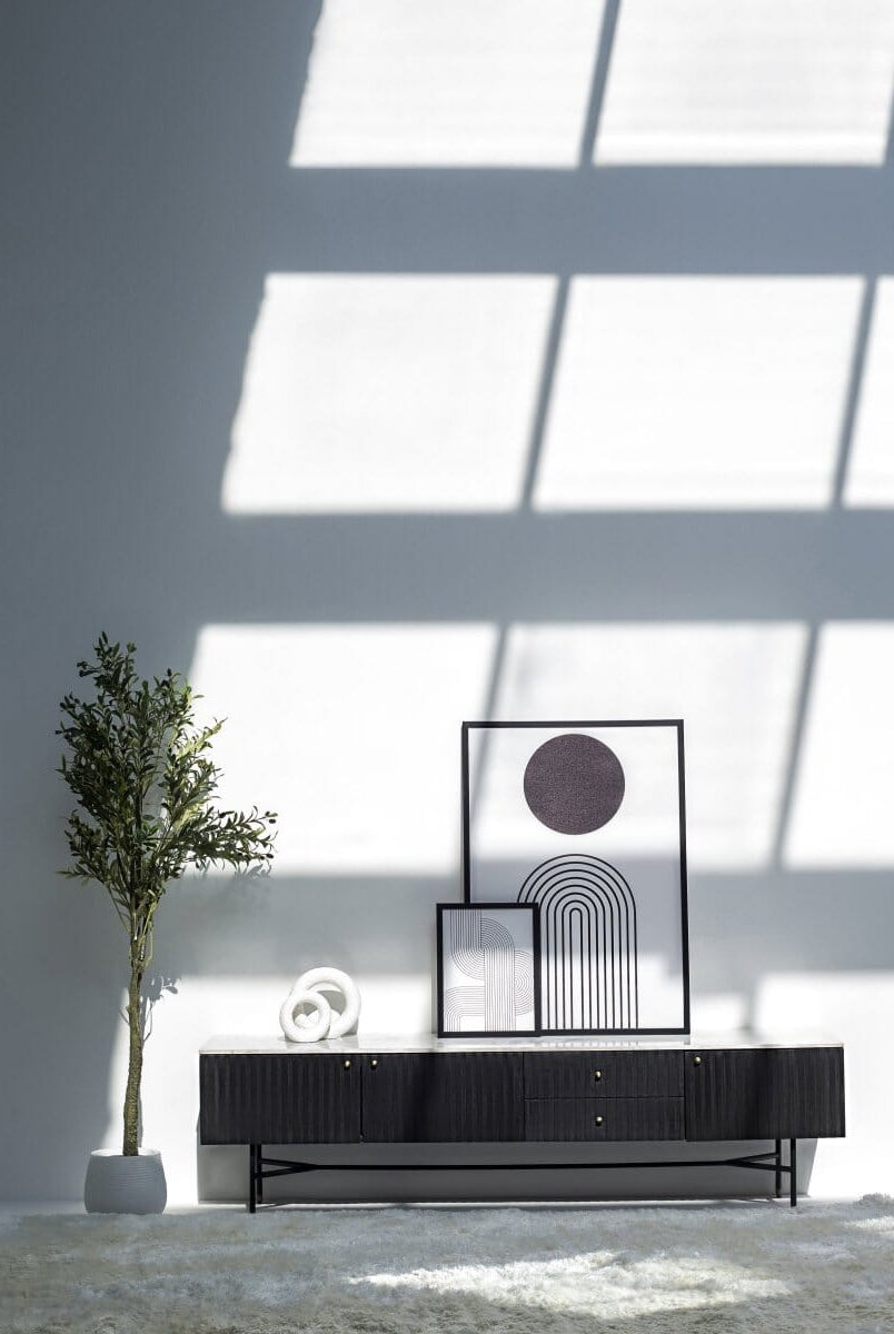 Caro Mango Wood Black Media Unit (200CM Length)