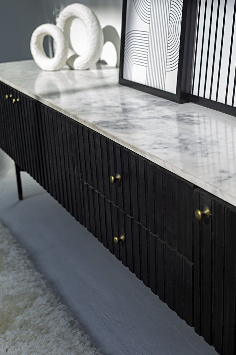 Caro Mango Wood Black Media Unit (200CM Length)