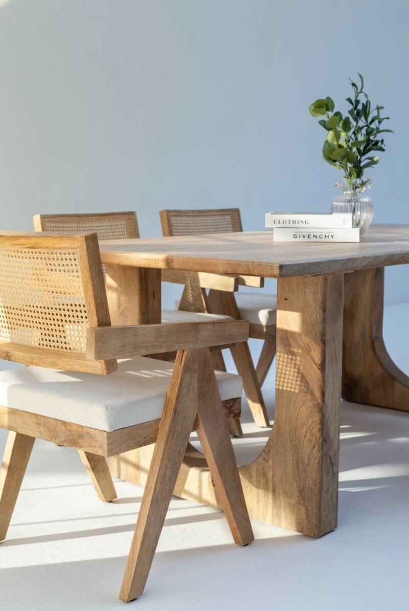 Arura Wood Rectangular Dining Table with Hollow Legs Dining Tables Homekode