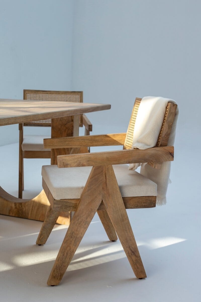 Raquel Wooden Dining Chair with Rattan Backrest Chairs Homekode