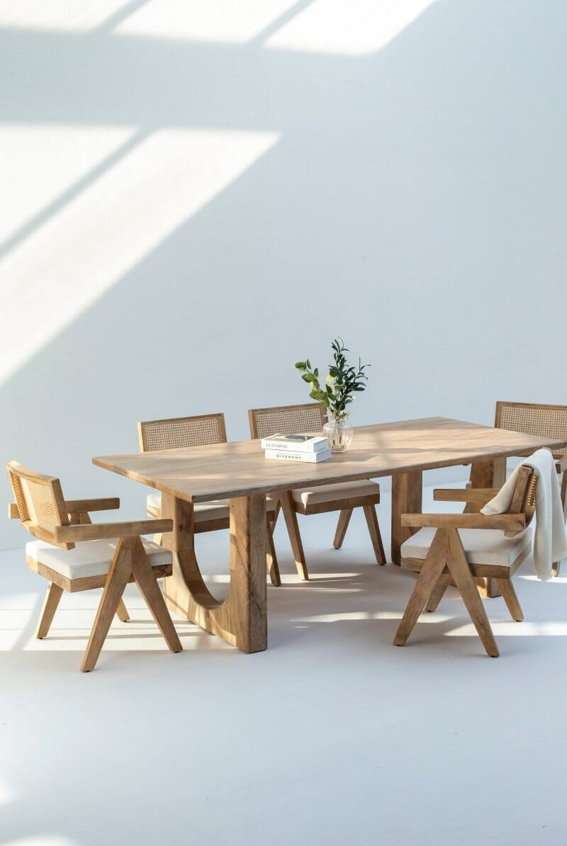 Arura Wood Rectangular Dining Table with Hollow Legs