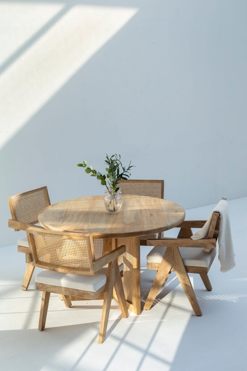 Raquel Wooden Dining Chair with Rattan Backrest Chairs Homekode
