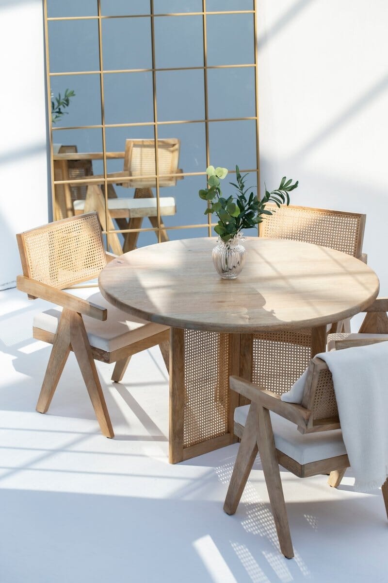 Dublin Harmony Wooden Round Dining Table with Rattan Cross Legs (2 Sizes) Dining Tables Homekode