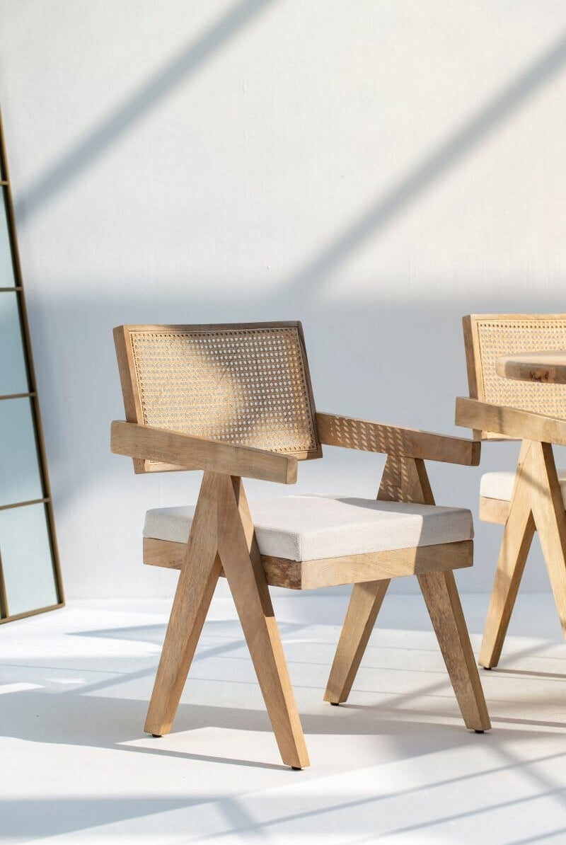 Raquel Wooden Dining Chair with Rattan Backrest