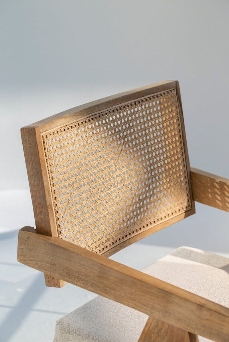 Raquel Wooden Dining Chair with Rattan Backrest Chairs Homekode