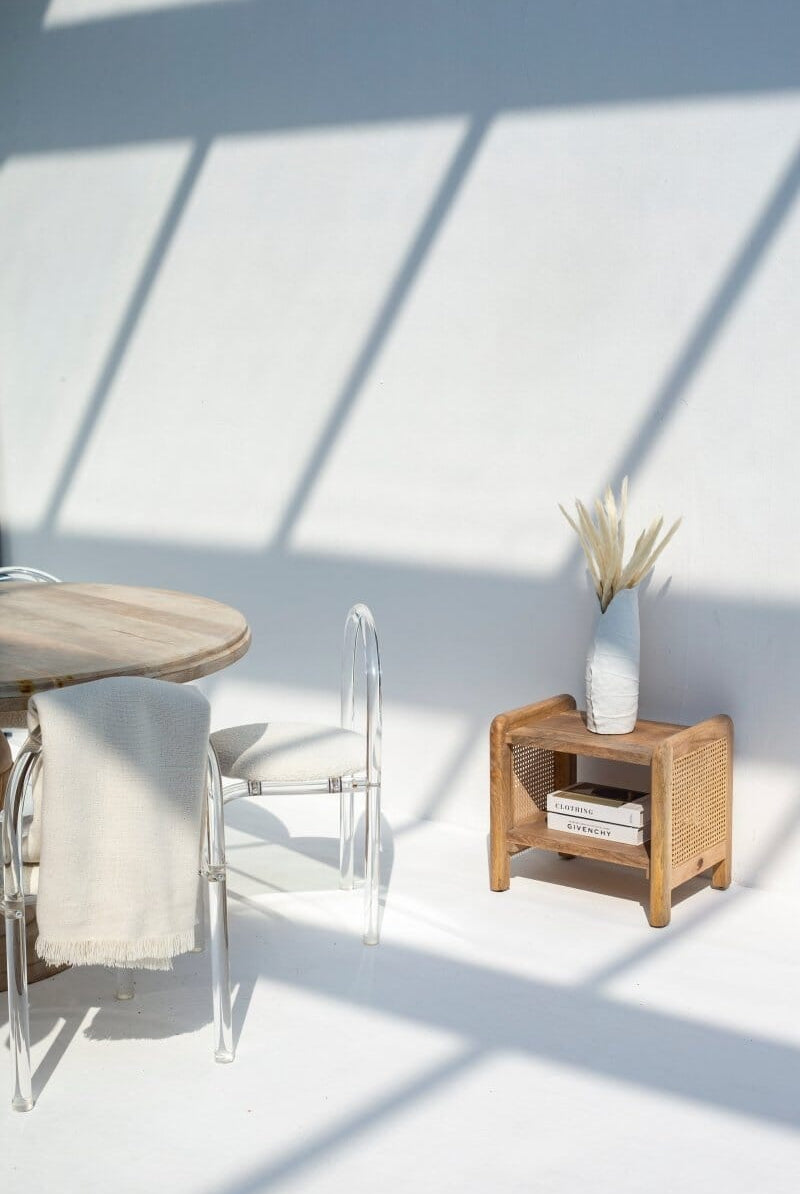 Vivienne Rattan Sides Wood Side Table with Two Shelves Side Table Homekode