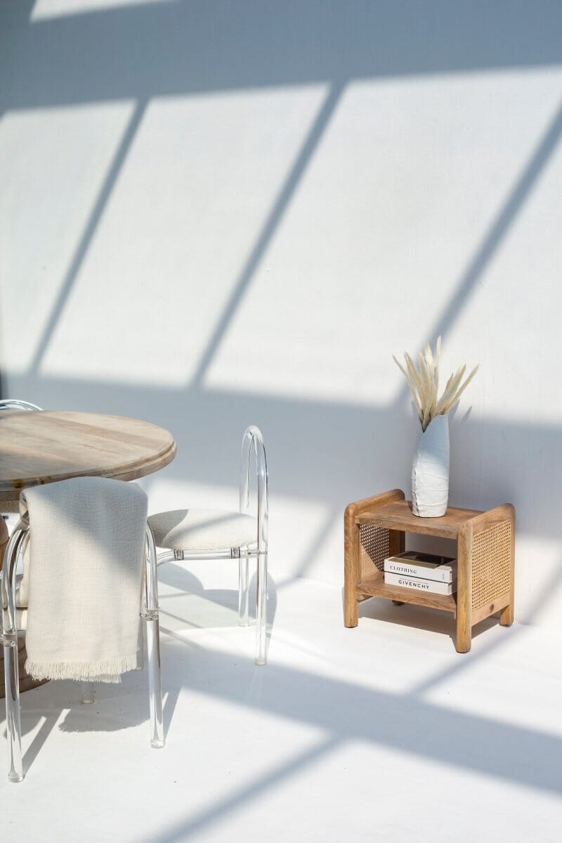 Vivienne Rattan Sides Wood Side Table with Two Shelves Side Table Homekode