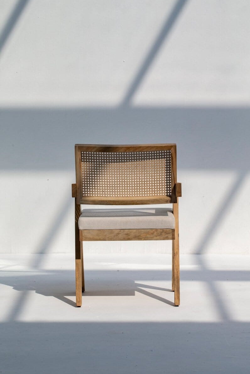 Raquel Wooden Dining Chair with Rattan Backrest Chairs Homekode