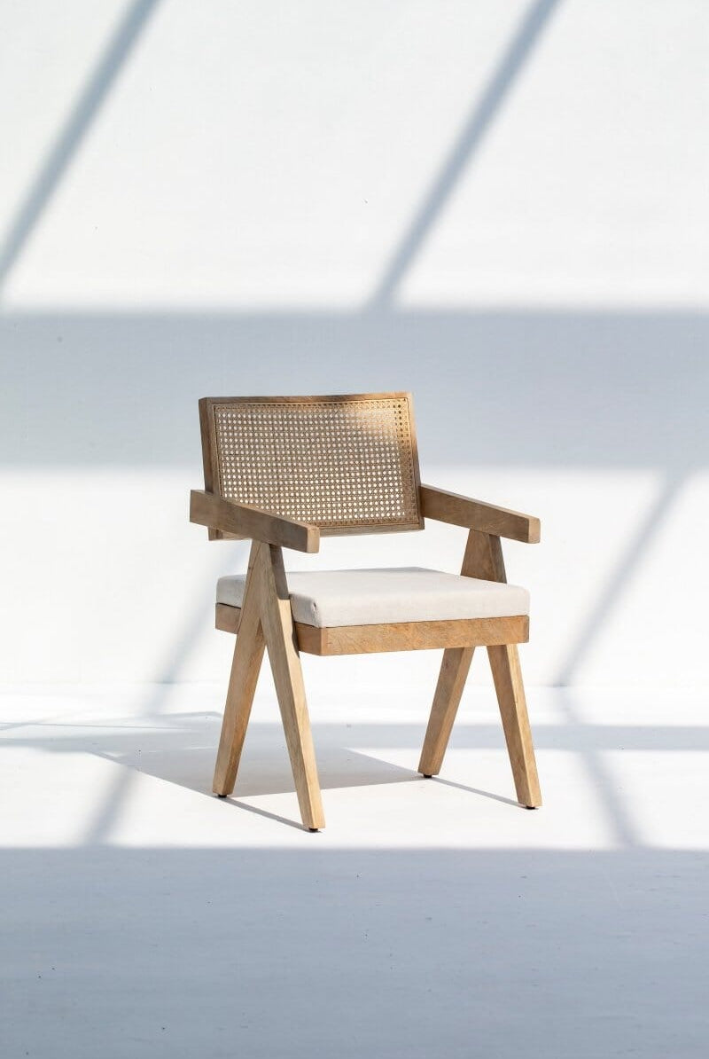 Raquel Wooden Dining Chair with Rattan Backrest Chairs Homekode