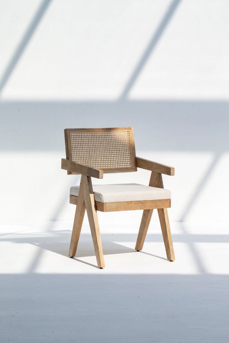 Raquel Wooden Dining Chair with Rattan Backrest Chairs Homekode