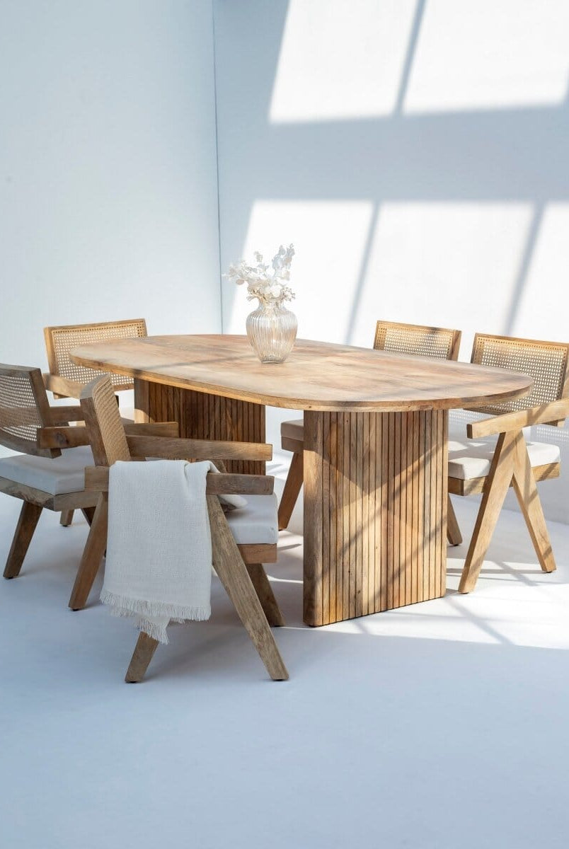 Madeline Oval Dining Table with Slat Flat Legs