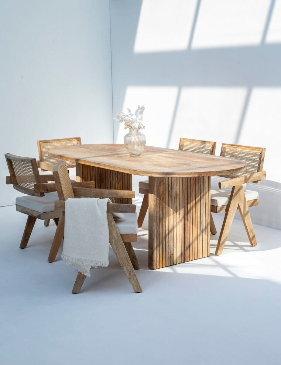 Madeline Oval Dining Table with Slat Flat Legs