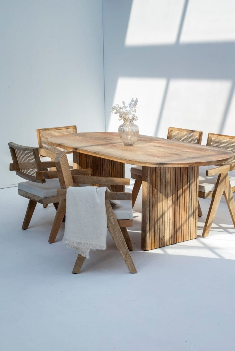 Madeline Oval Dining Table with Slat Flat Legs Dining Tables Homekode