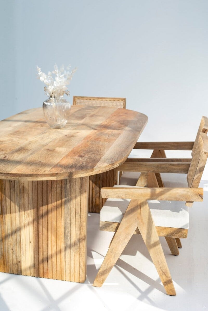 Madeline Oval Dining Table with Slat Flat Legs Dining Tables Homekode