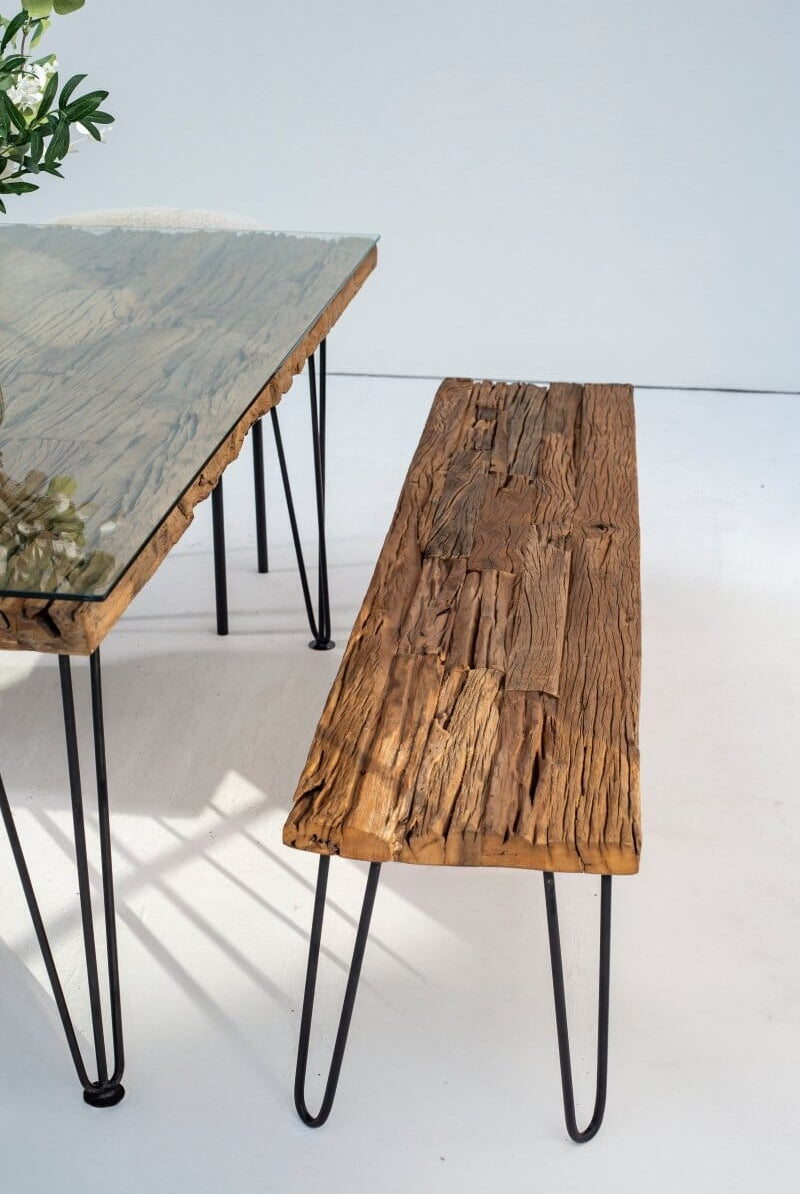 Railway Wood Industrial Design Bench (4 Sizes) 120x40x45 CM Black/Pin Shape