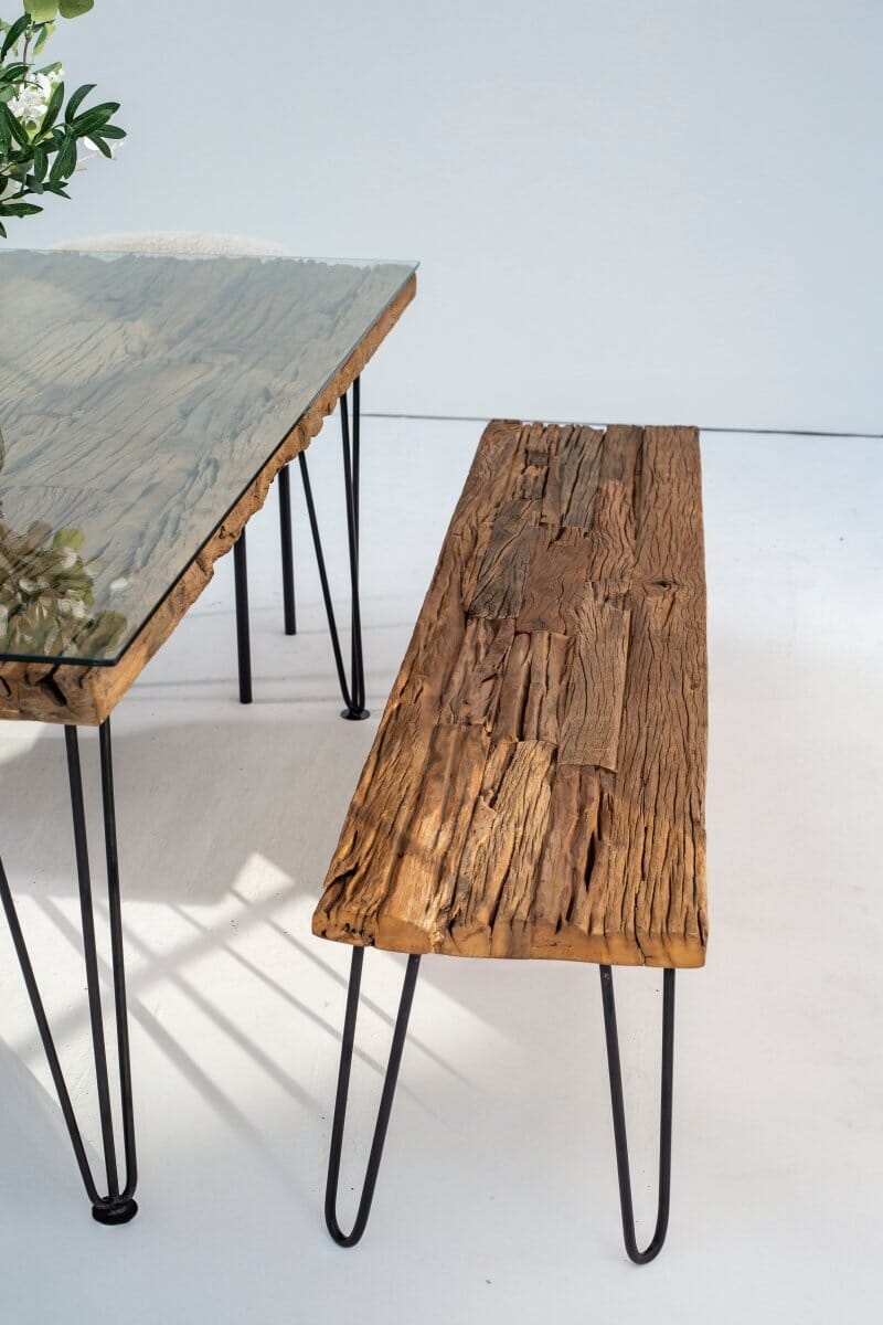 Railway Wood Industrial Design Bench (4 Sizes) 120x40x45 CM Black/Pin Shape