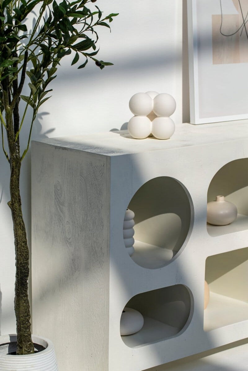 Vilnius White Painted Display Media Console Bookcases & Standing Shelves Homekode