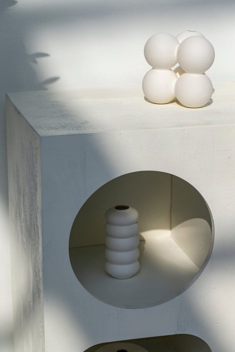 Vilnius White Painted Display Media Console Bookcases & Standing Shelves Homekode