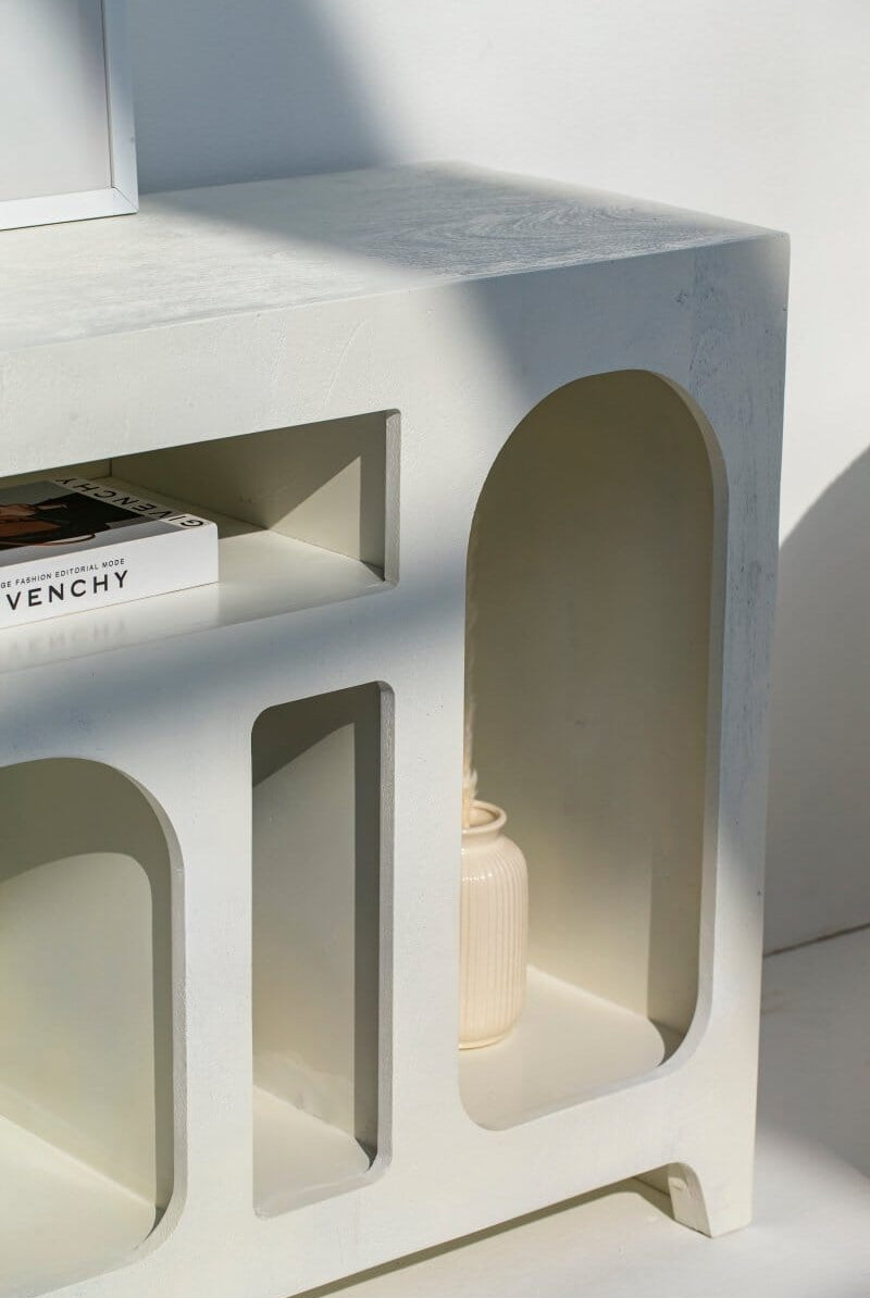 Vilnius White Painted Display Media Console Bookcases & Standing Shelves Homekode