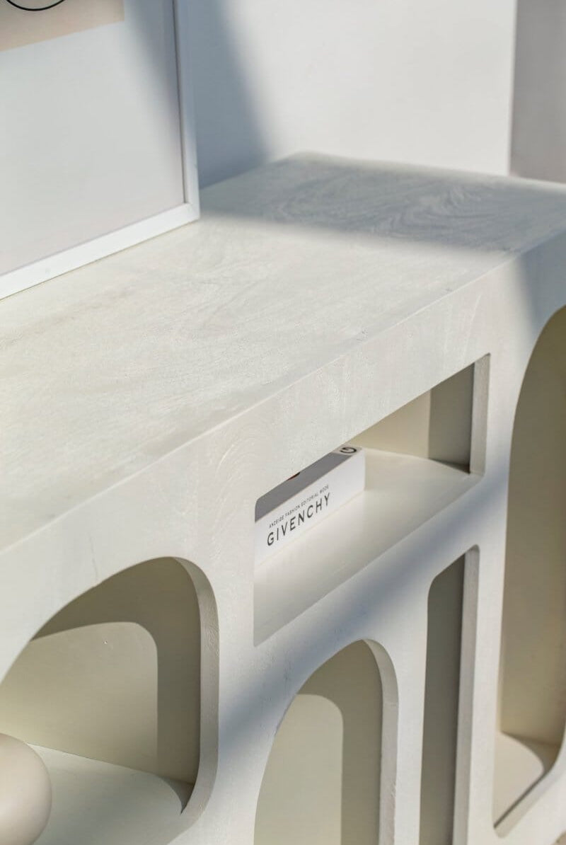 Vilnius White Painted Display Media Console Bookcases & Standing Shelves Homekode