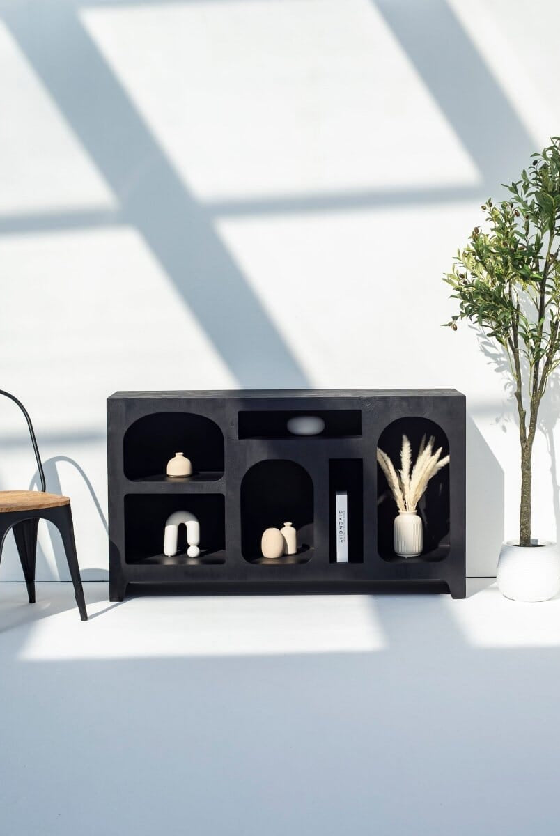 Vilnius Black Painted Display Media Console TV Unit Homekode