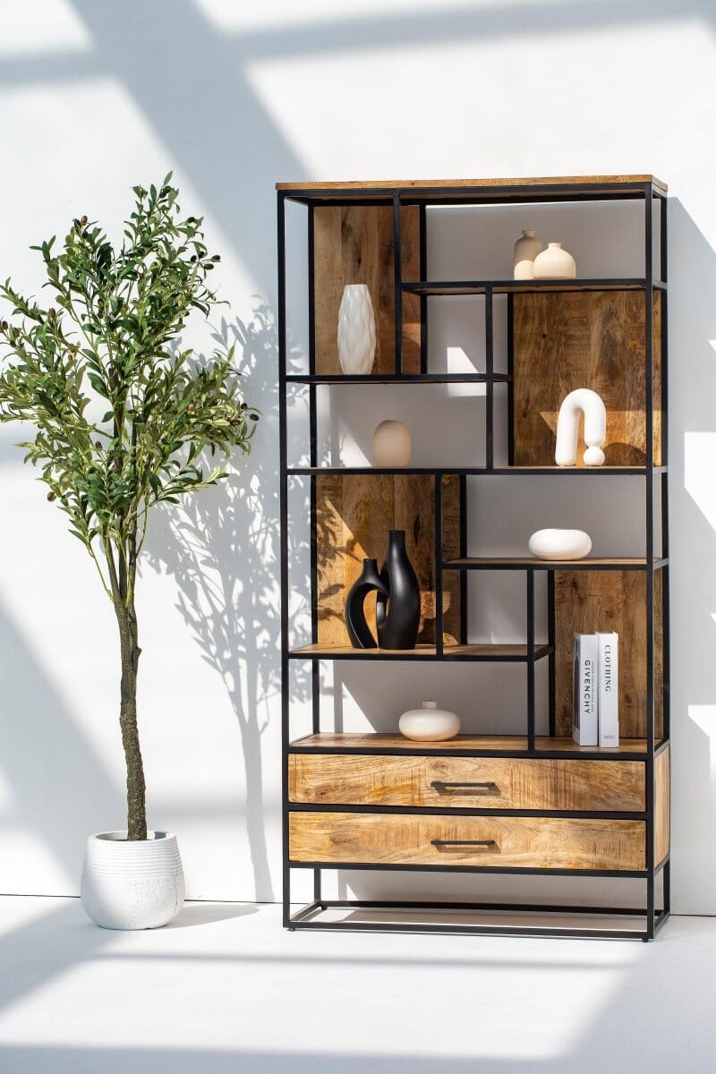 Irida Shelf Unit with Two Drawers Bookcases & Standing Shelves Homekode