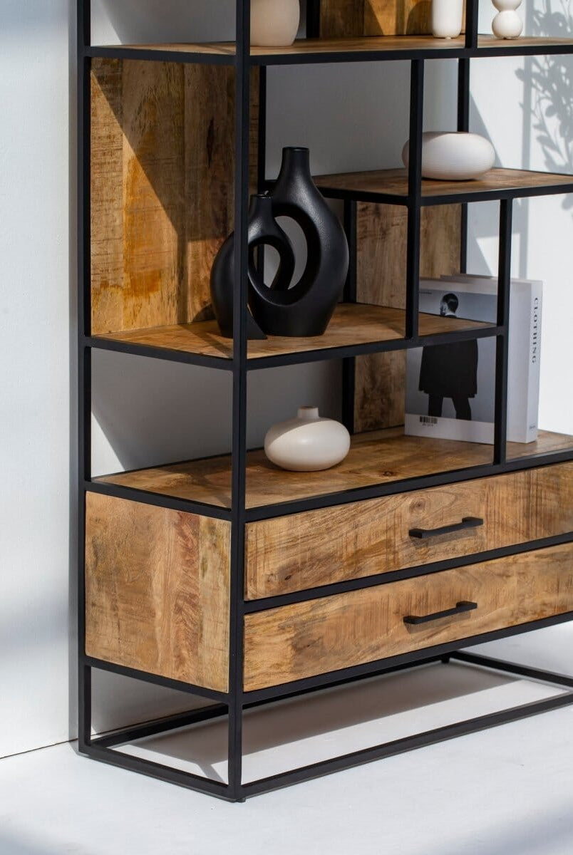 Irida Shelf Unit with Two Drawers Bookcases & Standing Shelves Homekode