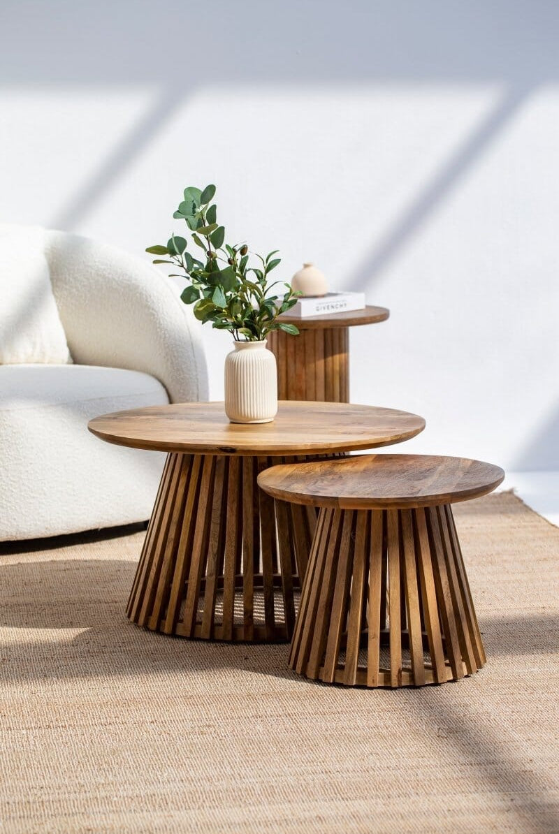 Caramel Nesting Round Wood Coffee Table