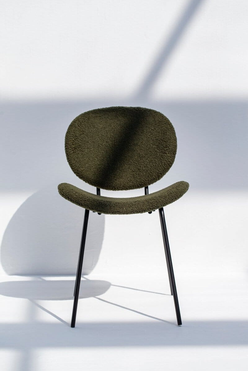 Brinley Dark Olive Boucle Dining Chair with Metal Legs