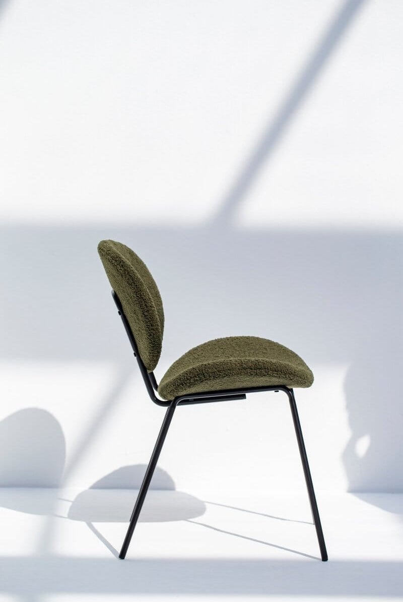 Brinley Dark Ollive Boucle Dining Chair with Metal Legs Chairs Homekode