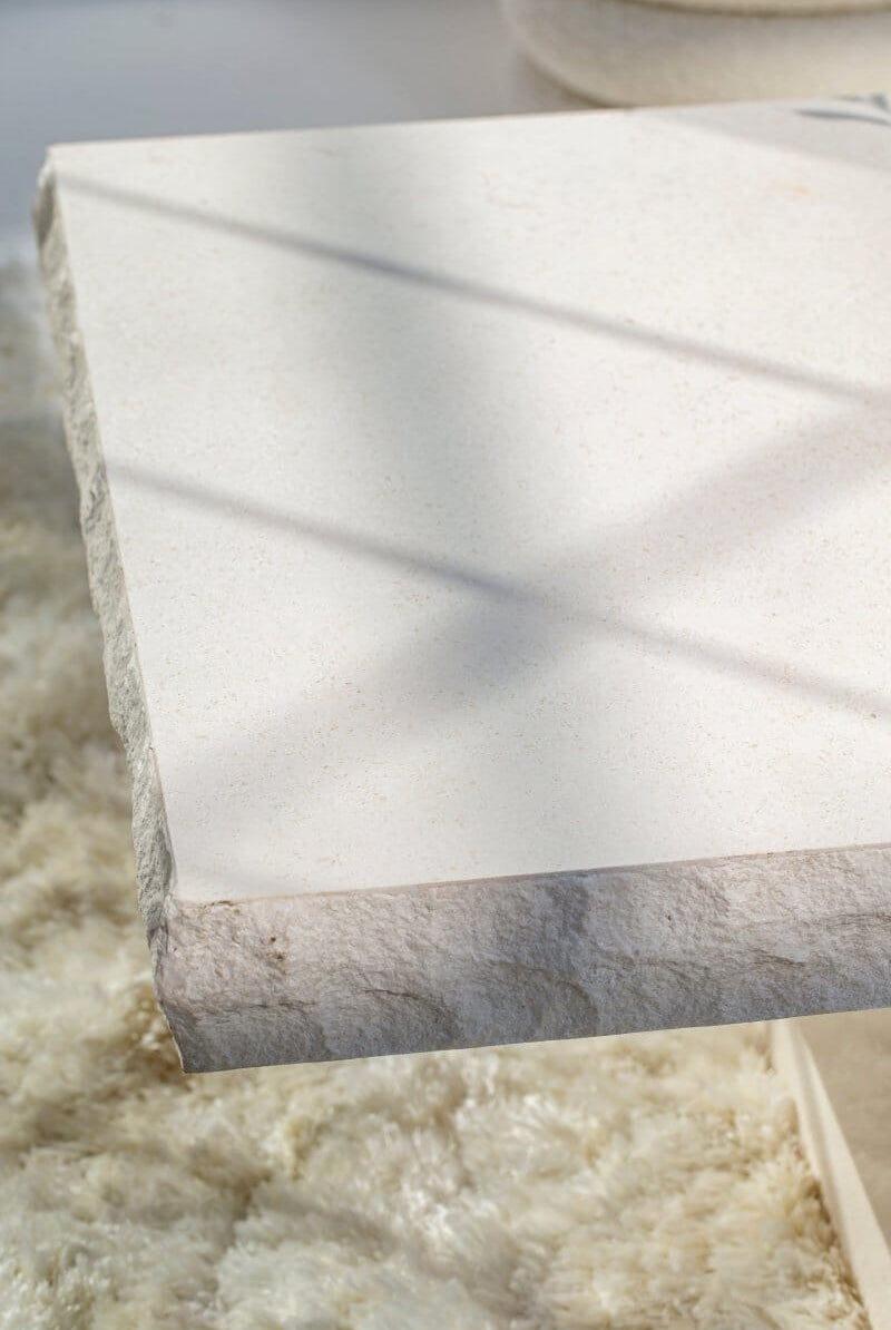 Gala Lime Stone Textured Edges White Coffee Table (3 Sizes) Coffee Tables Homekode