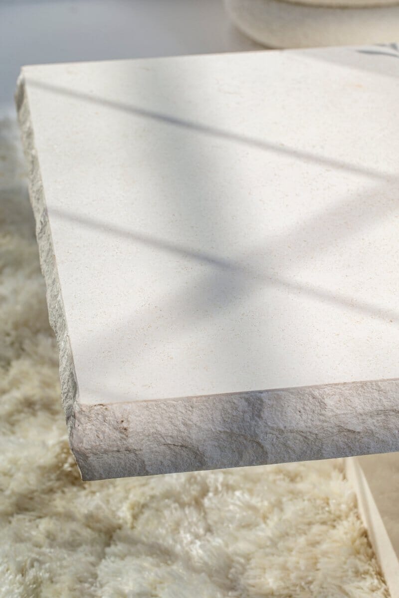 Gala Lime Stone Textured Edges White Coffee Table (3 Sizes) Coffee Tables Homekode