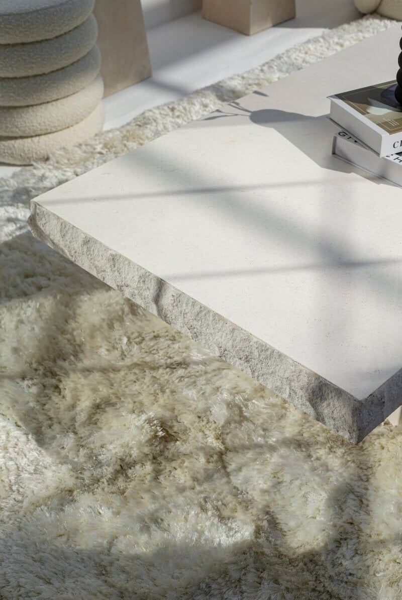 Gala Lime Stone Textured Edges White Coffee Table (3 Sizes) Coffee Tables Homekode