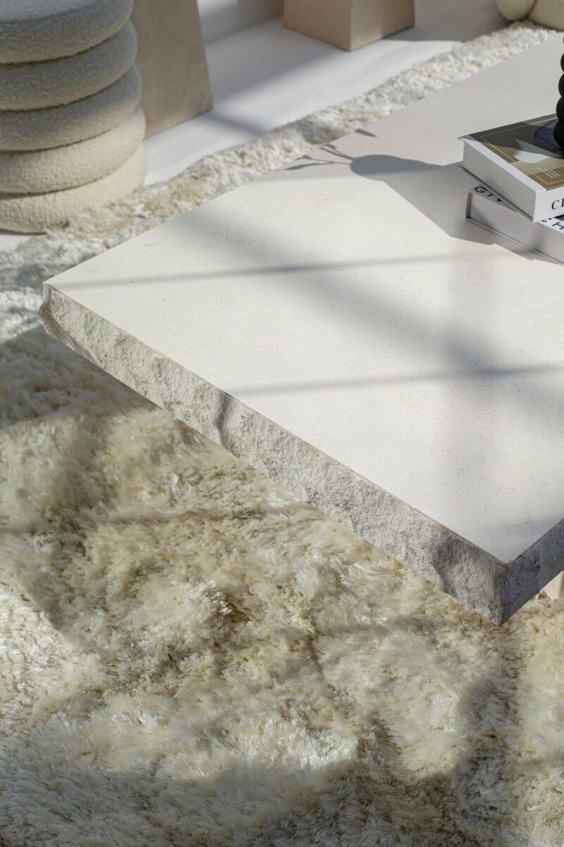 Gala Lime Stone Textured Edges White Coffee Table (3 Sizes) Coffee Tables Homekode