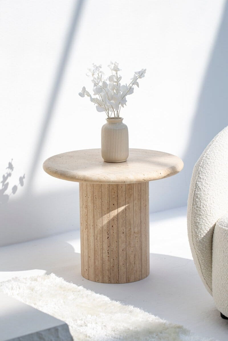 Kendall Round Travertine Side Table
