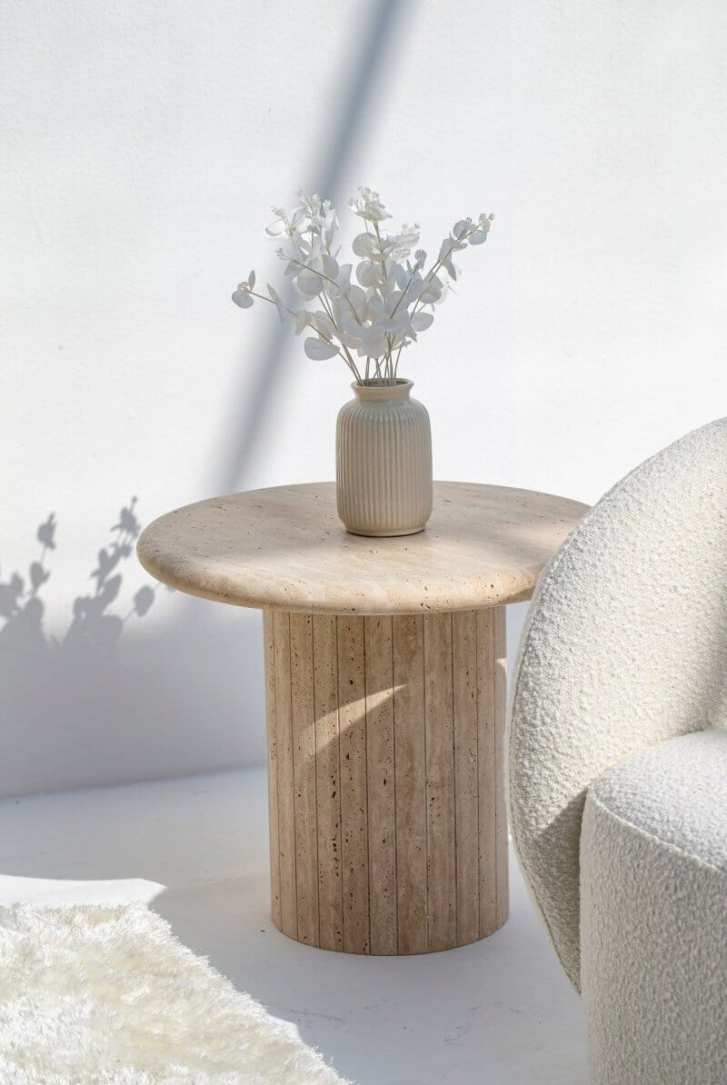 Kendall Round Travertine Side Table Side Table Homekode