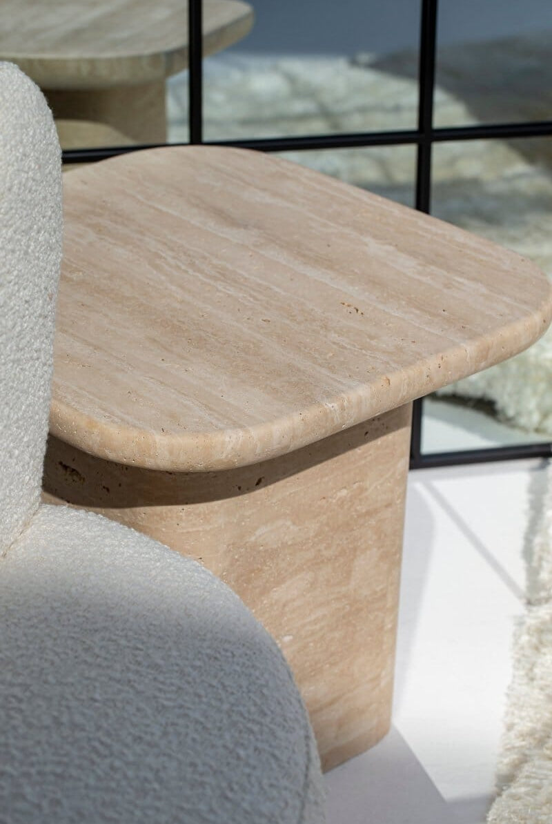 Brynn Square Top with Rounded Corners Travertine Side Table Side Table Homekode