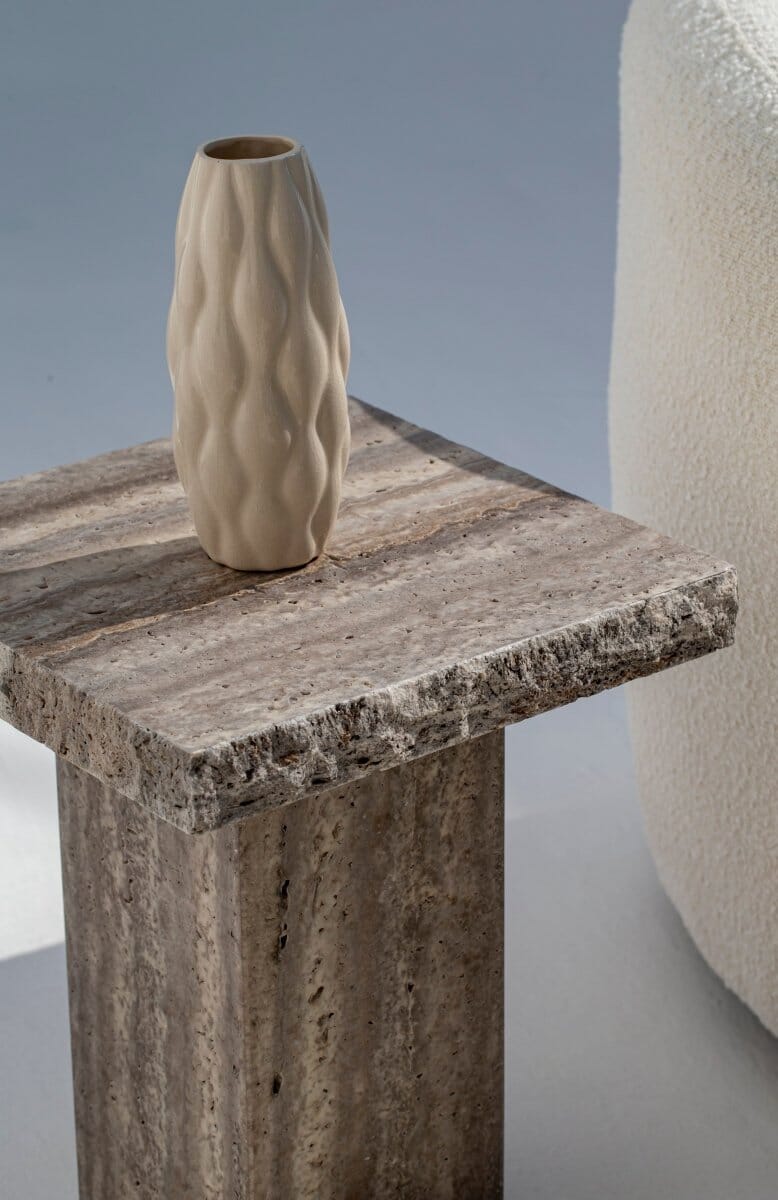 Morgan Grey Travertine Side Table Side Table Homekode
