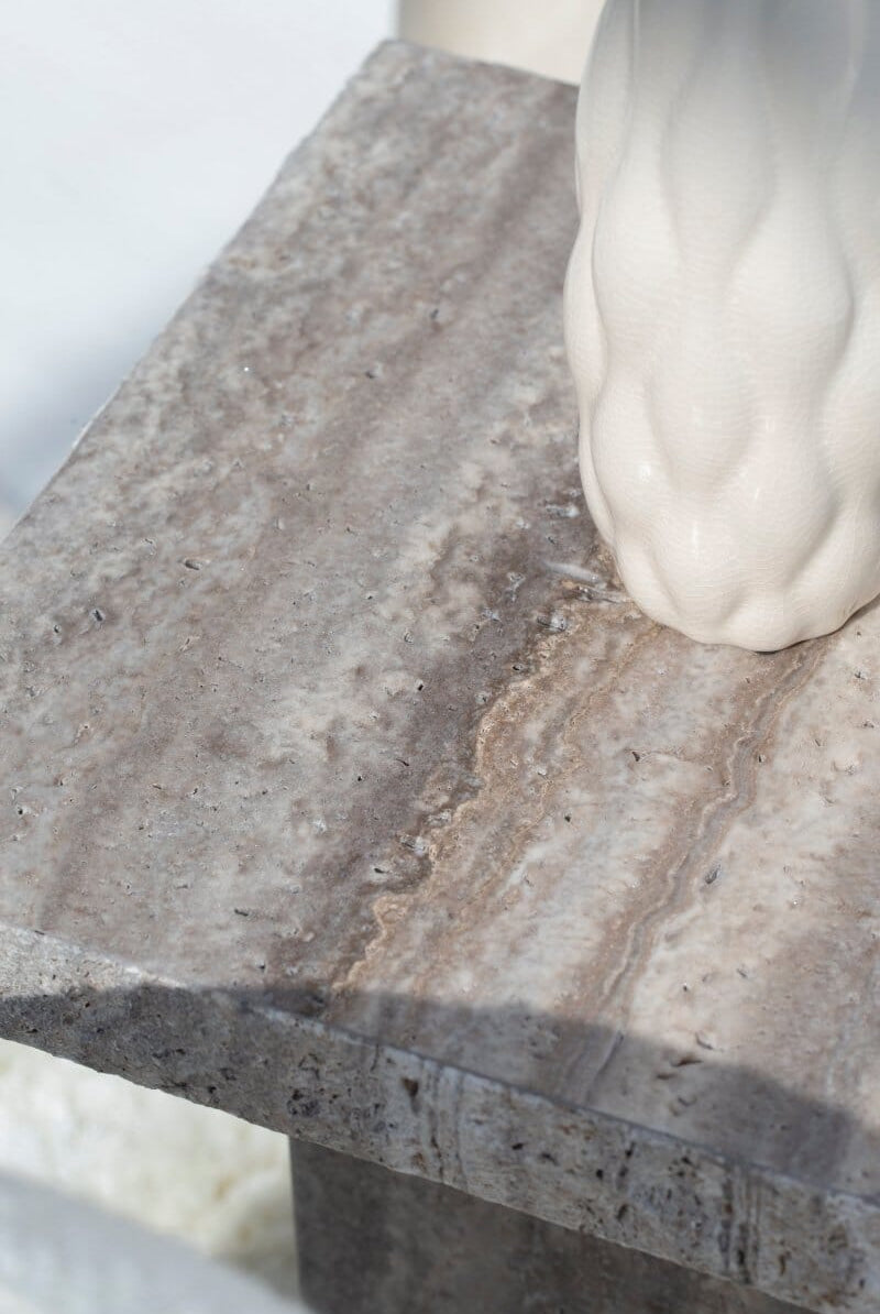 Morgan Grey Travertine Side Table Side Table Homekode