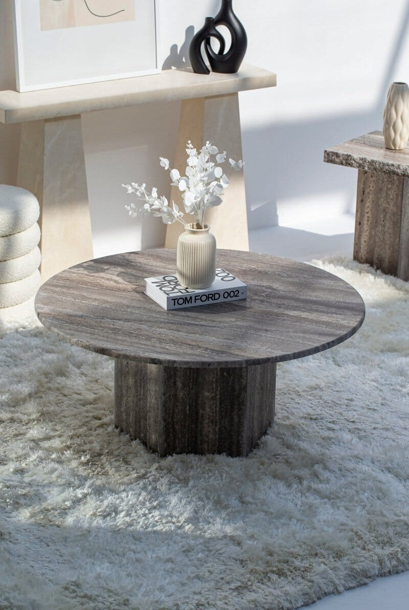 Peyton Grey Travertine Round Coffee Table (3 Sizes)