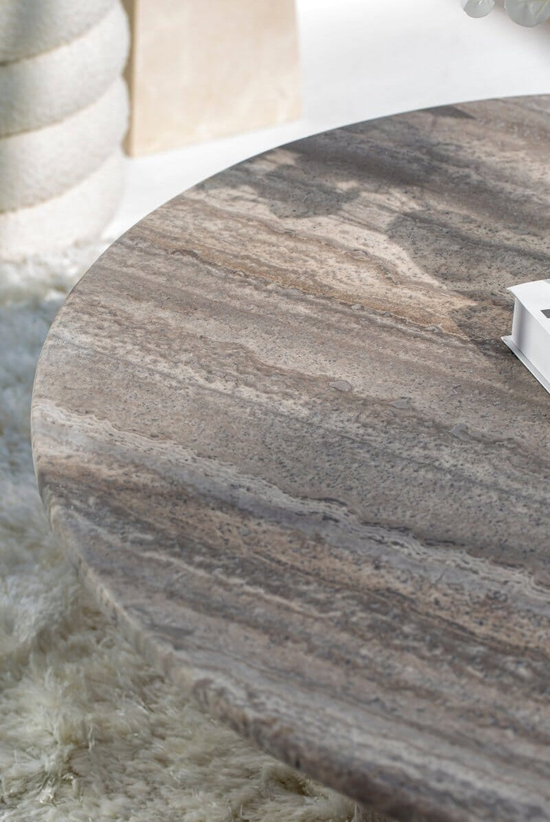 Peyton Grey Travertine Round Coffee Table (3 Sizes) Coffee Tables Homekode
