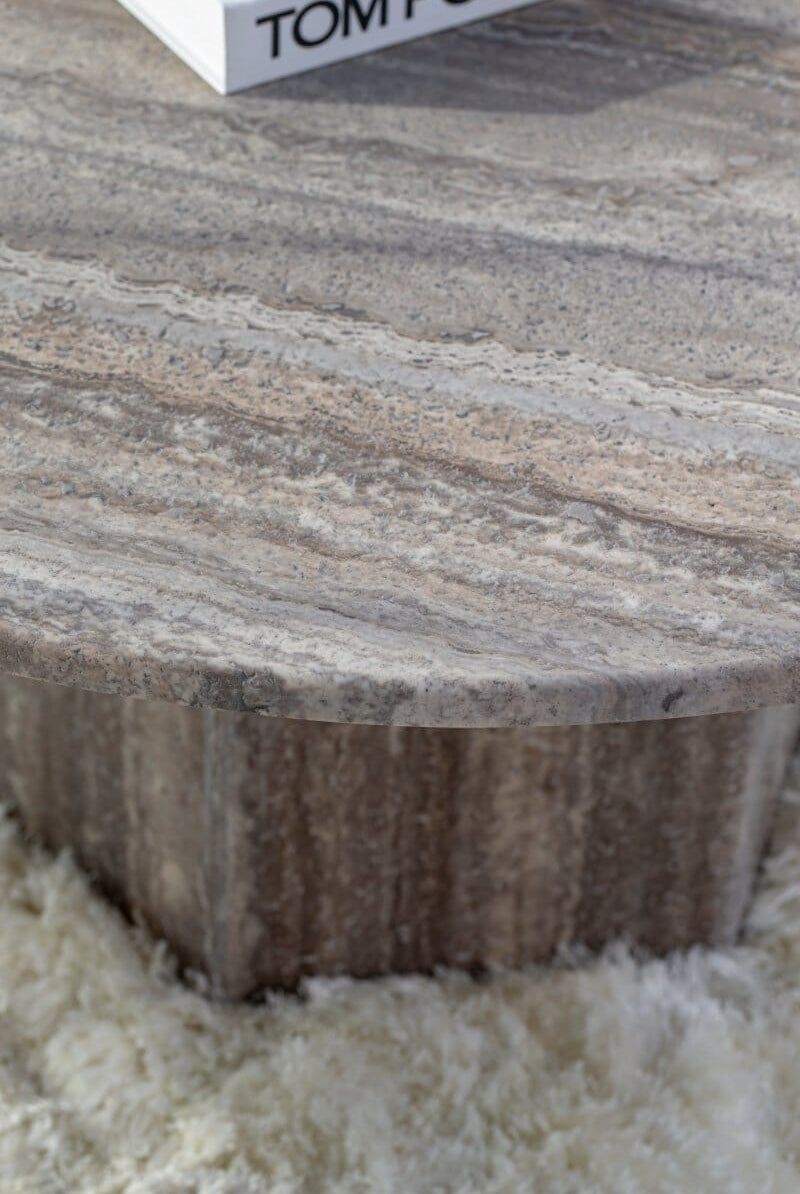 Peyton Grey Travertine Round Coffee Table (3 Sizes) Coffee Tables Homekode
