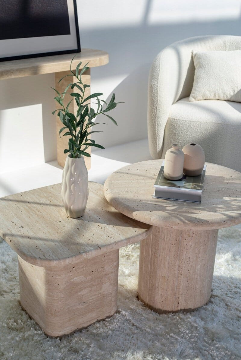 Vanessa Nestine Travertine Coffee Table Side Table Homekode