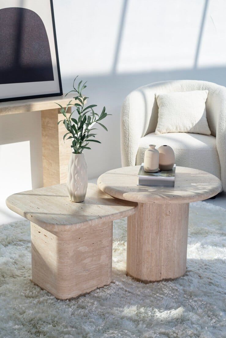 Vanessa Nestine Travertine Coffee Table Side Table Homekode