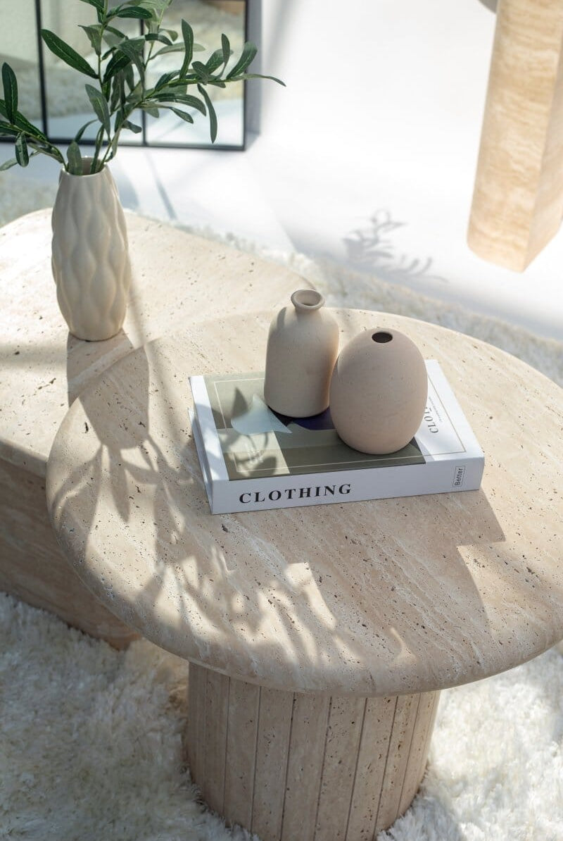 Vanessa Nestine Travertine Coffee Table Side Table Homekode