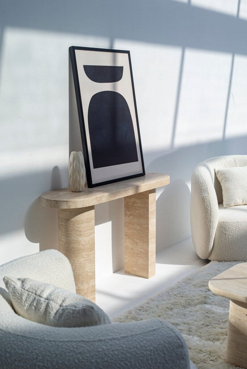 Bronx Oval Top Travertine Console Table Side Table Homekode